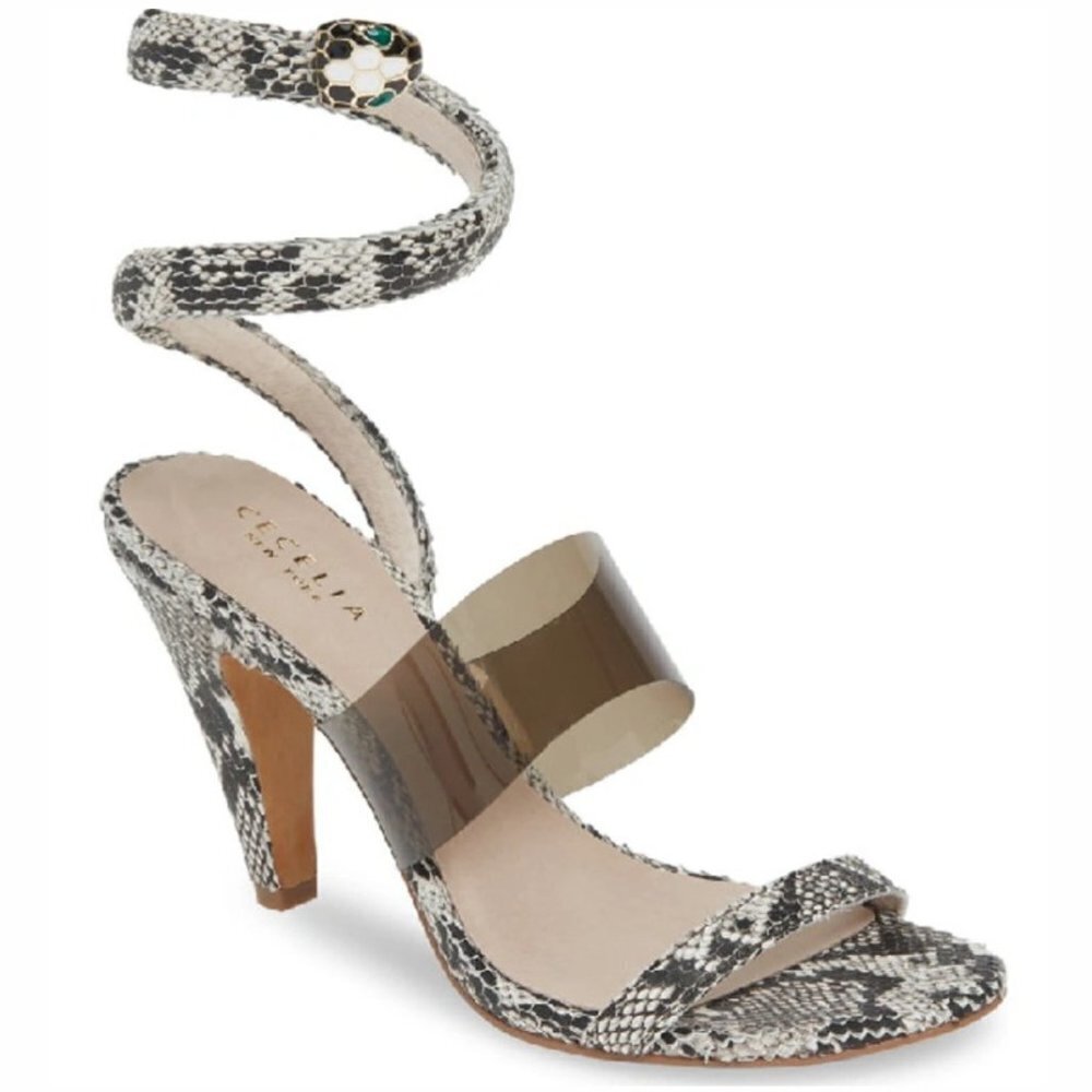 Cecelia New York Women's Sabrina II Snakeskin Lucite Heels - 6